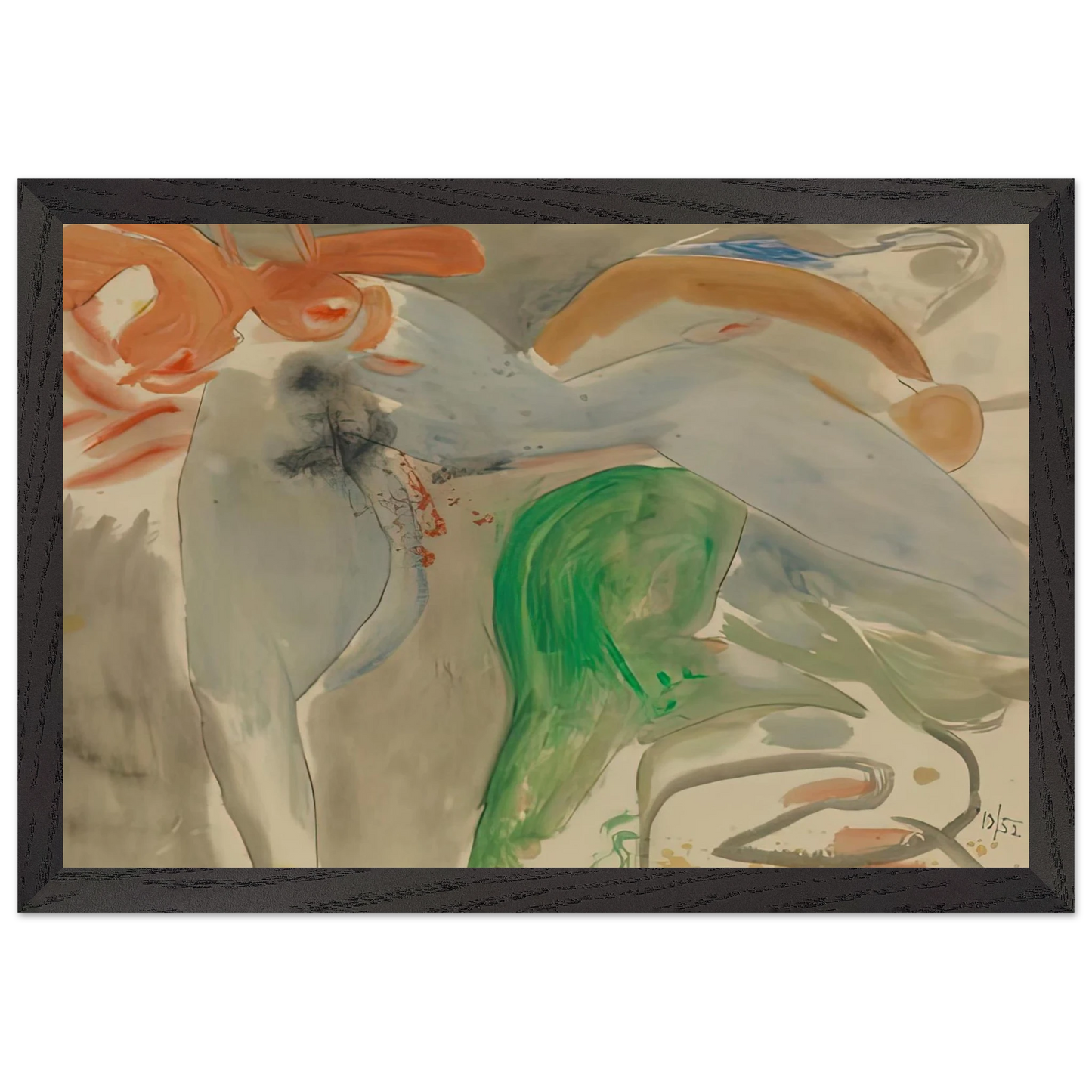 Helen Frankenthaler - Scene with Nude, 1952- Wall Art - 30x40 cm / 12x16 inches - Premium Wooden Framed Poster With Fine Art Paper-canvas - White frame