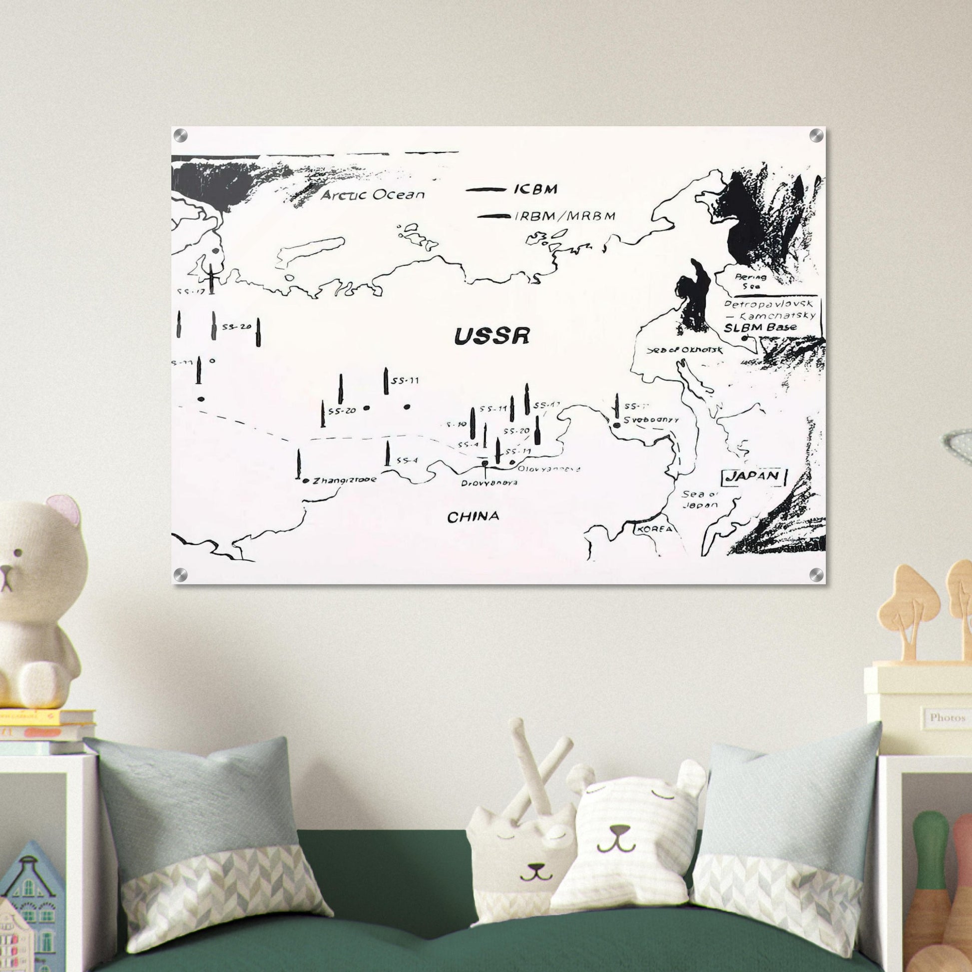 Map of Eastern U.S.S.R. Missile Bases - Andy Warhol Acrylic Print - 70x100 cm / 28x40″ inches