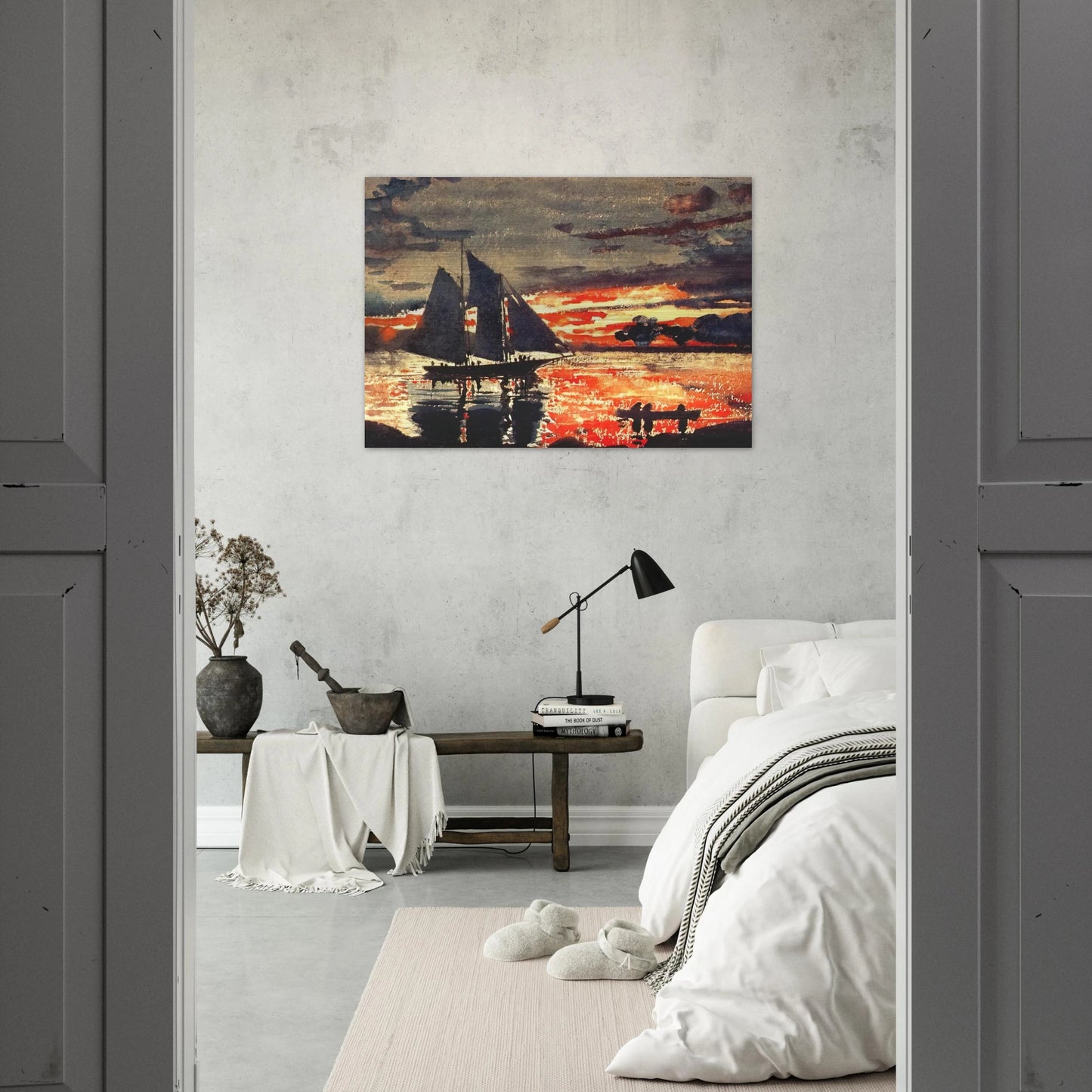 SUNSET FIRES - Winslow Homer Brushed Aluminum Print - 70x100 cm / 28x40 inches | Winslow Homer Aluminum Print | Winslow Homer Prints