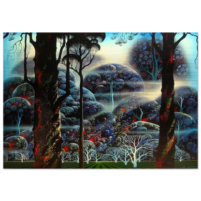 Mist in the Dark Woods - Eyvind Earle Brushed Aluminum Print - 70x100 cm / 28x40 inches | Eyvind Earle Aluminum Print | Eyvind Earle Prints