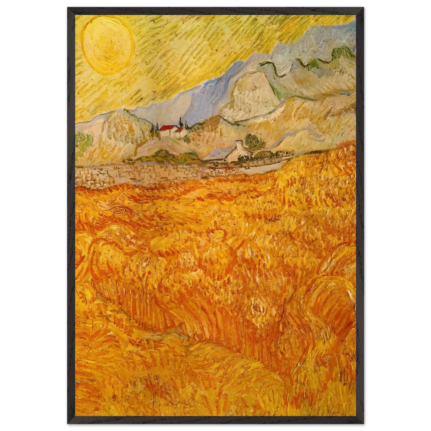 Wheat Field behind Saint Paul Hospital with a Reaper - Vincent van Gogh 70x100 cm / 28x40 inches Framed Art Print – Black Wooden Frame