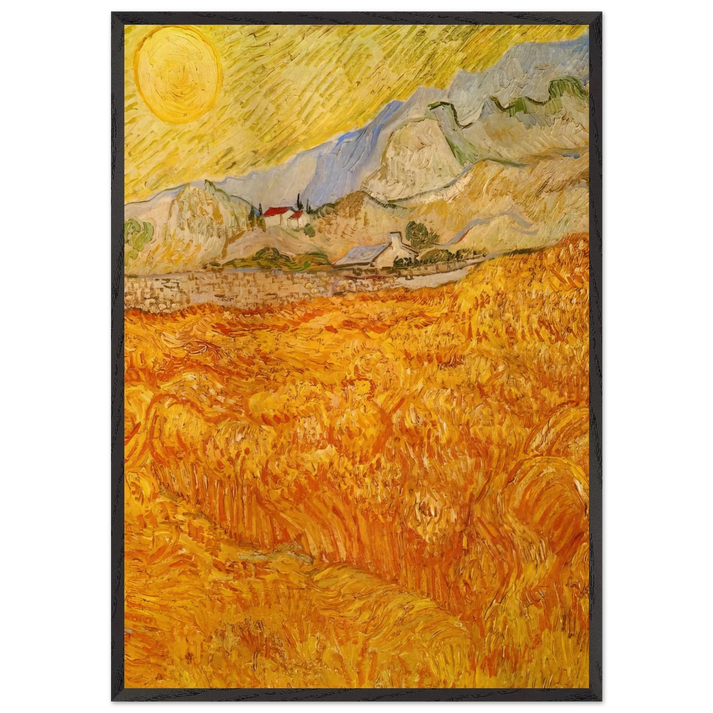 Wheat Field behind Saint Paul Hospital with a Reaper - Vincent van Gogh 70x100 cm / 28x40 inches Framed Art Print – Black Wooden Frame