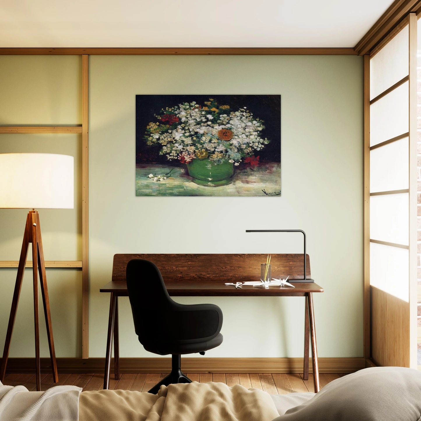Vase with Zinnias and Other Flowers - Vincent van Gogh Brushed Aluminum Print - 70x100 cm / 28x40 inches | Vincent van Gogh Aluminum Print | Vincent van Gogh Prints