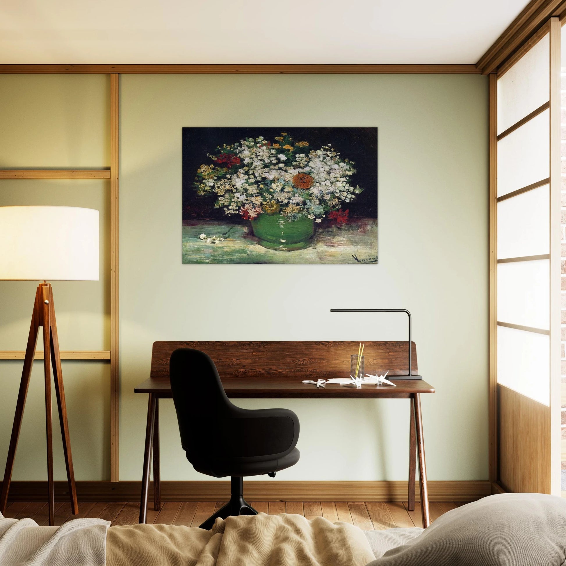 Vase with Zinnias and Other Flowers - Vincent van Gogh Brushed Aluminum Print - 70x100 cm / 28x40 inches | Vincent van Gogh Aluminum Print | Vincent van Gogh Prints