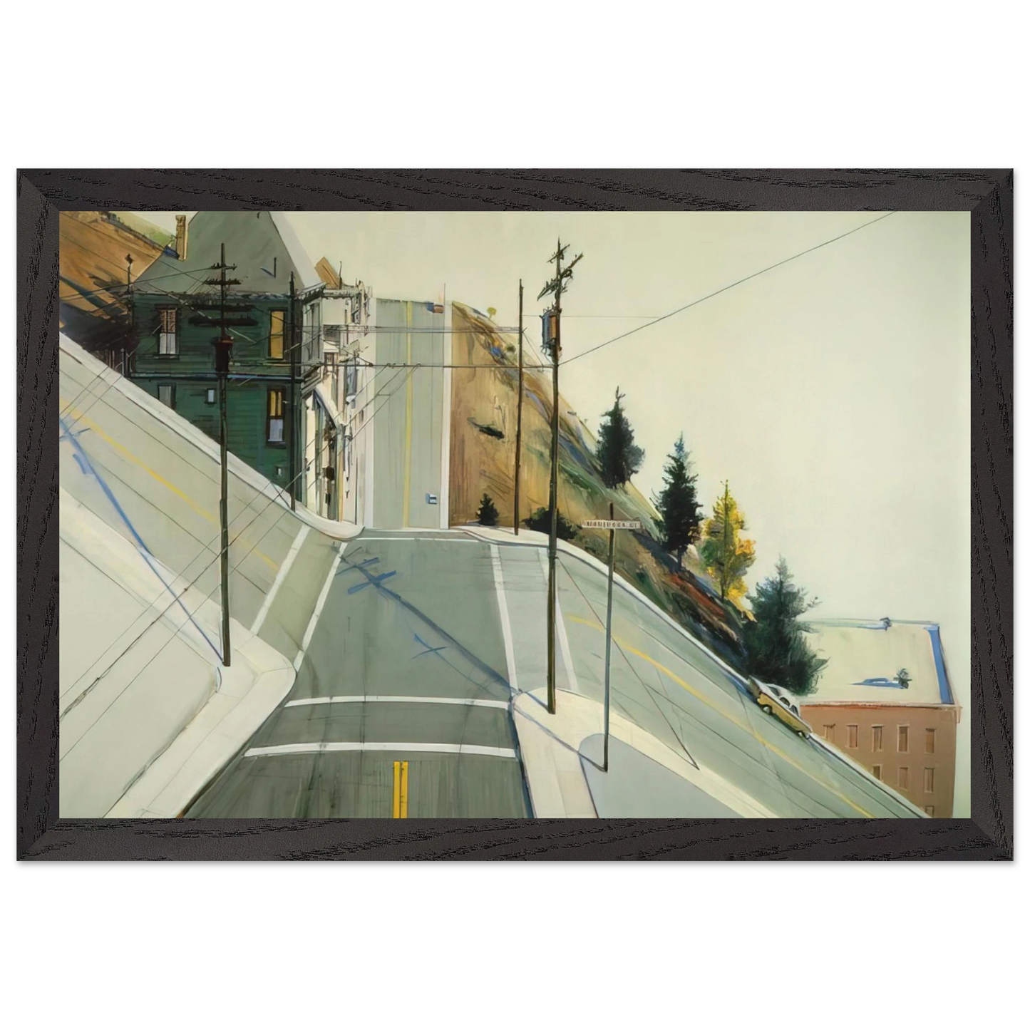 Wayne Thiebaud - 24th Street Intersection - 1977 Wall Art - 30x40 cm / 12x16 inches - Premium Wooden Framed Poster With Fine Art Paper - White frame