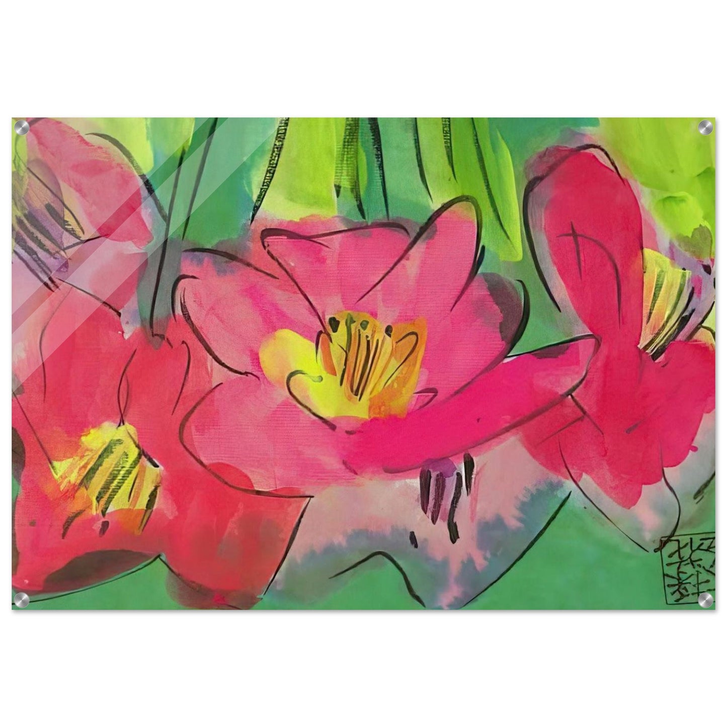 The Pinkest Flowers - Naïve Art Primitivism, Pop Art - Walasse Ting Acrylic Print - 70x100 cm / 28x40″ inches