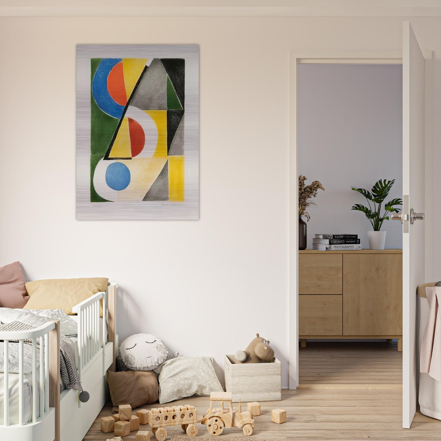 ABSTRACT COMPOSITION WITH TRIANGLES AND SEMICIRCLES - Sonia Delaunay Brushed Aluminum Print - 70x100 cm / 28x40 inches | Sonia Delaunay Aluminum Print | Sonia Delaunay Prints