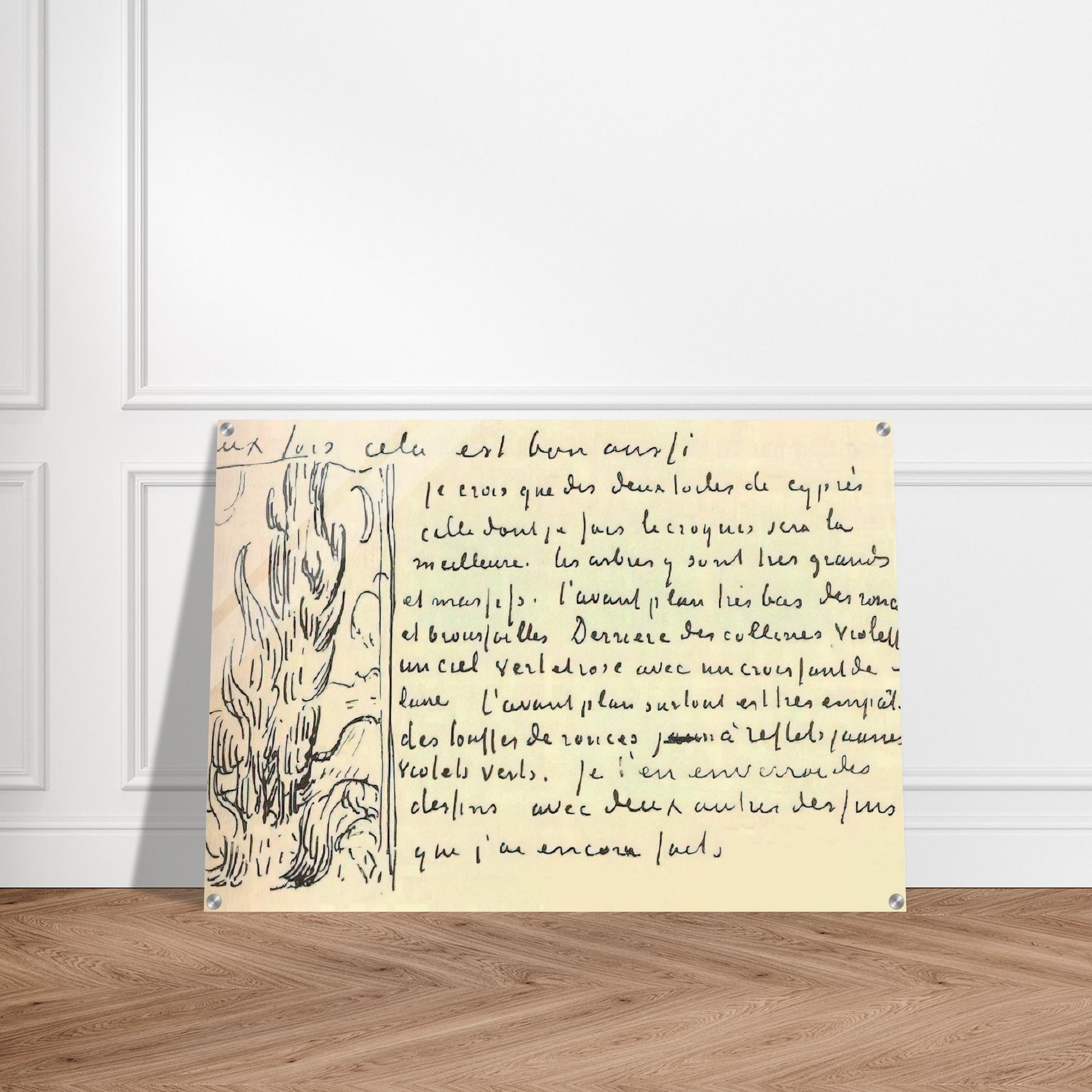 Cypresses Sketch on a Letter to Theo Van Gogh - Vincent van Gogh Acrylic Print - 70x100 cm / 28x40″ inches | Vincent van Gogh Wall Art | Vincent van Gogh Prints