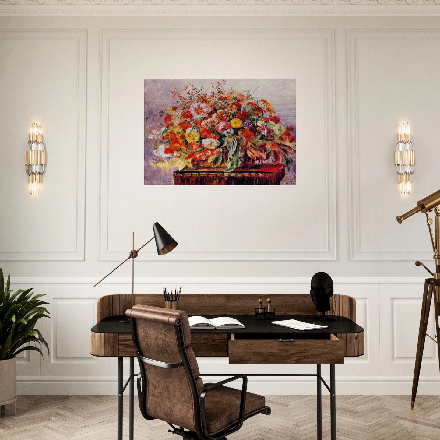 Basket of Flowers - Pierre-Auguste Renoir Brushed Aluminum Print - 70x100 cm / 28x40 inches | Pierre-Auguste Renoir Aluminum Print | Pierre-Auguste Renoir Prints