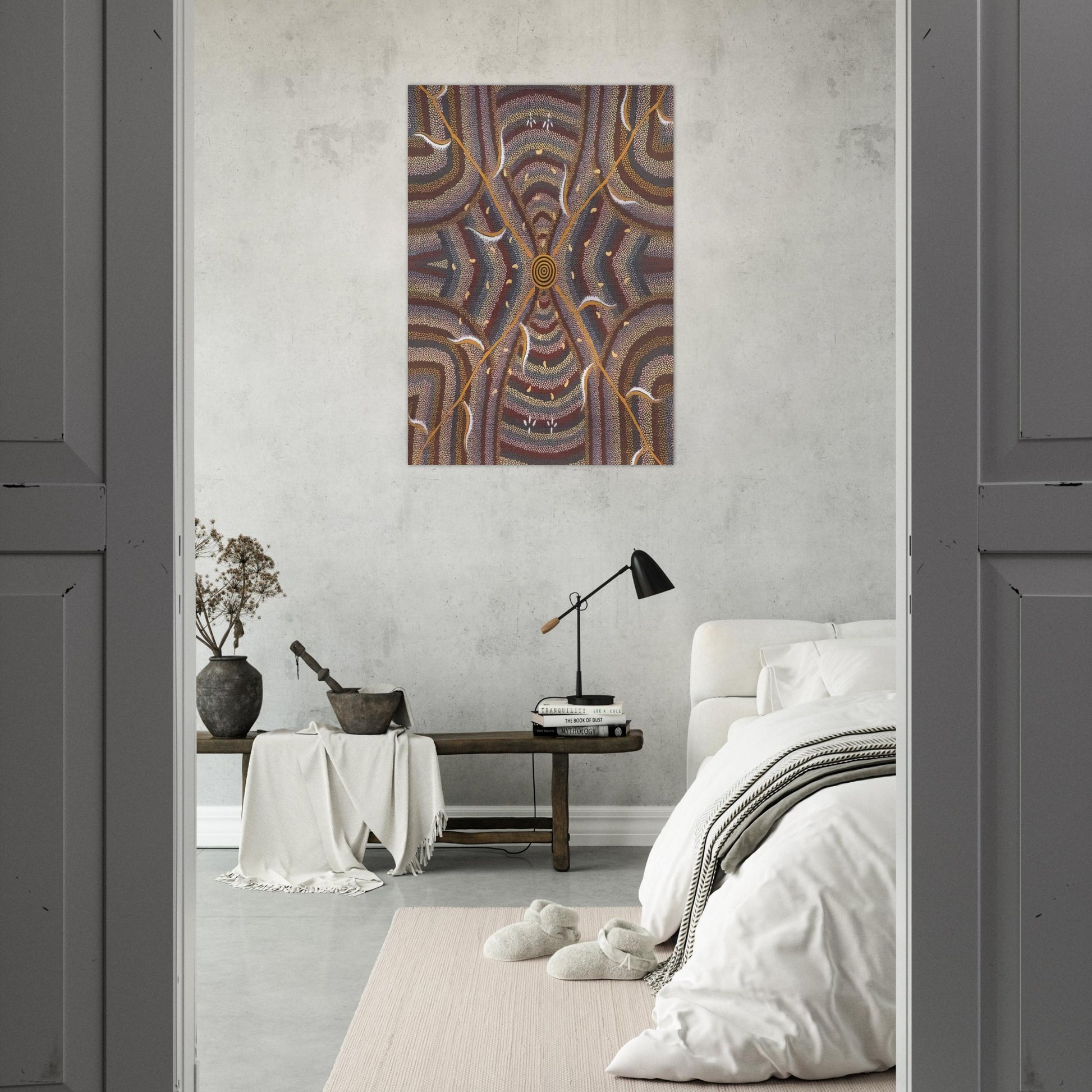 Untitled - 1987 - Clifford Possum Tjapaltjarri Brushed Aluminum Print - 70x100 cm / 28x40 inches | Clifford Possum Tjapaltjarri Aluminum Print | Clifford Possum Tjapaltjarri Prints
