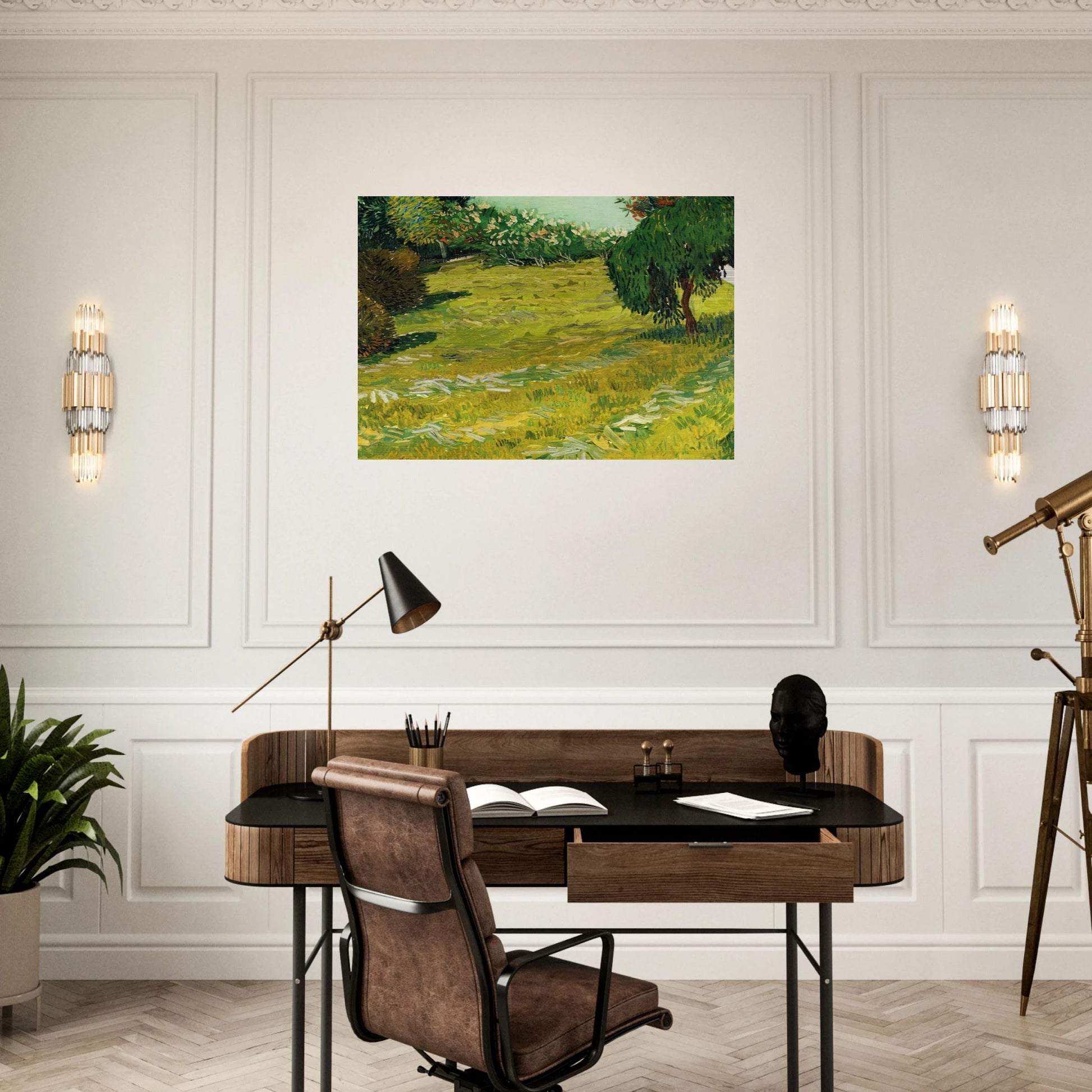 Garden with Weeping Willow - Vincent van Gogh Brushed Aluminum Print - 70x100 cm / 28x40 inches | Vincent van Gogh Aluminum Print | Vincent van Gogh Prints
