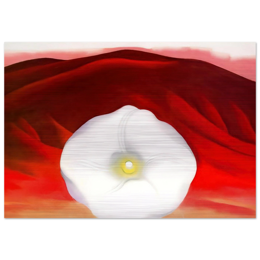 Red hills and white flower - Georgia O'Keeffe Brushed Aluminum Print - 70x100 cm / 28x40 inches | Georgia O'Keeffe Aluminum Print | Georgia O'Keeffe Prints