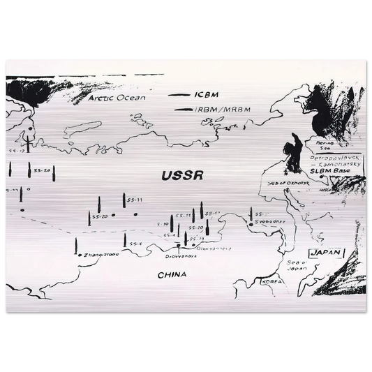 Map of Eastern U.S.S.R. Missile Bases - Andy Warhol Brushed Aluminum Print - 70x100 cm / 28x40 inches | Andy Warhol Aluminum Print | Andy Warhol Prints