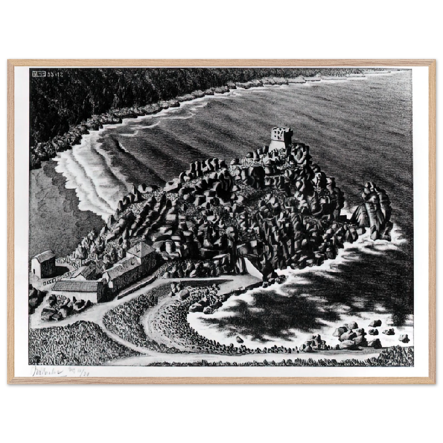 MC Escher - GULF OF PORTO CORSICA DECEMBER 1933 1933 Wall Art - 30x40 cm / 12x16 inches - Premium Wooden Framed Poster With Fine Art Paper - Black frame