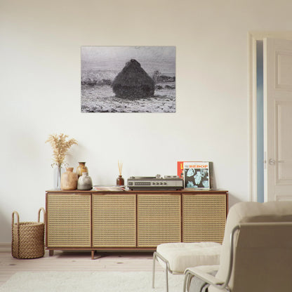 Grainstack in the Sunlight, Snow Effect - claude monet Brushed Aluminum Print - 70x100 cm / 28x40 inches | claude monet Aluminum Print | claude monet Prints