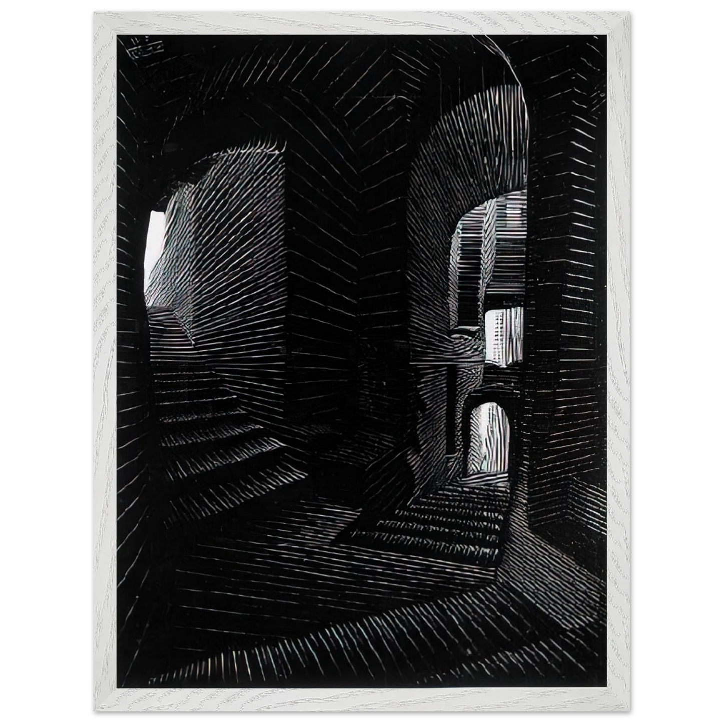 MC Escher - COVERED ALLEY IN ATRANI Wall Art - 30x40 cm / 12x16 inches - Premium Wooden Framed Poster With Fine Art Paper-canvas - Black frame
