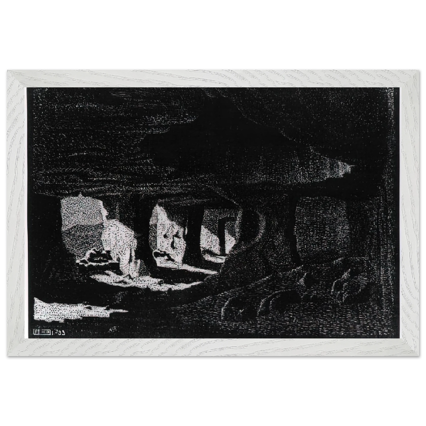 MC Escher - CAVE DWELLINGS NEAR SPERLINGA SICILY Wall Art - 60x80 cm / 24x32 inches - Premium Wooden Framed Poster With Fine Art Paper-canvas - Black frame