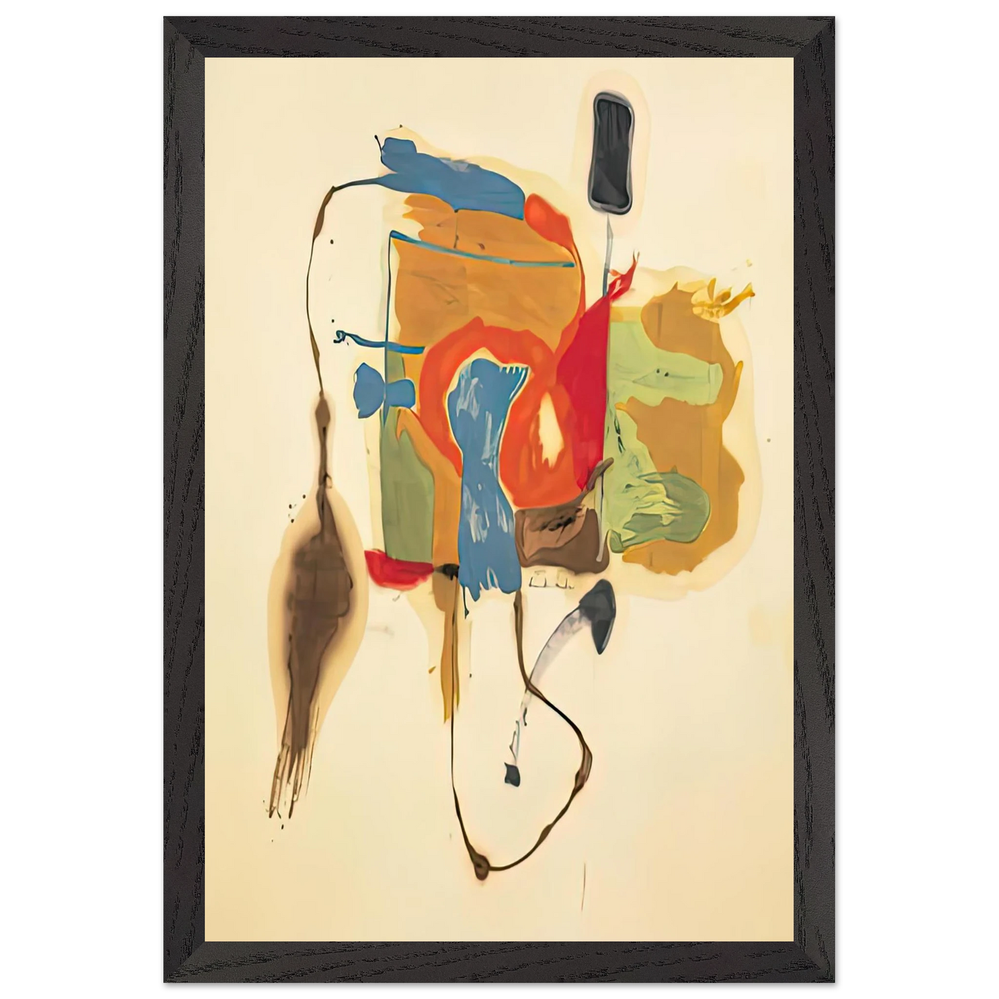 Helen Frankenthaler - Blue Form in a Scene, 1961- Wall Art - 60x80 cm / 24x32 inches - Premium Wooden Framed Poster With Fine Art Paper-canvas - Black frame