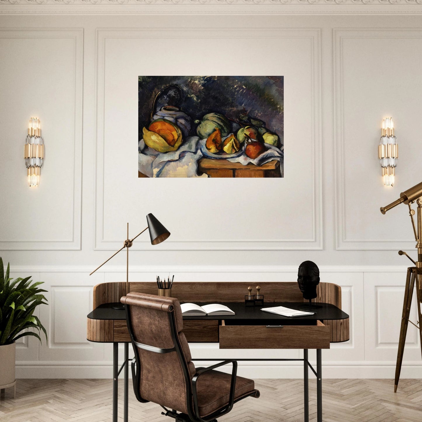 Still Life with Fruit and a Ginger Pot - Paul Cézanne Brushed Aluminum Print - 70x100 cm / 28x40 inches | Paul Cézanne Aluminum Print | Paul Cézanne Prints