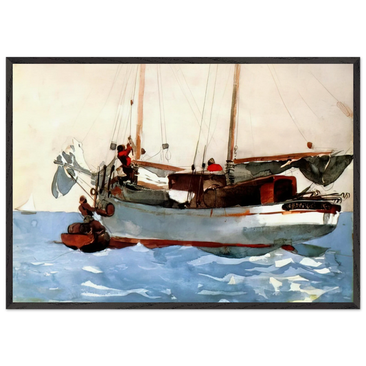 TAKING ON WET PROVISIONS - Winslow Homer 70x100 cm / 28x40 inches Framed Art Print – Black Wooden Frame