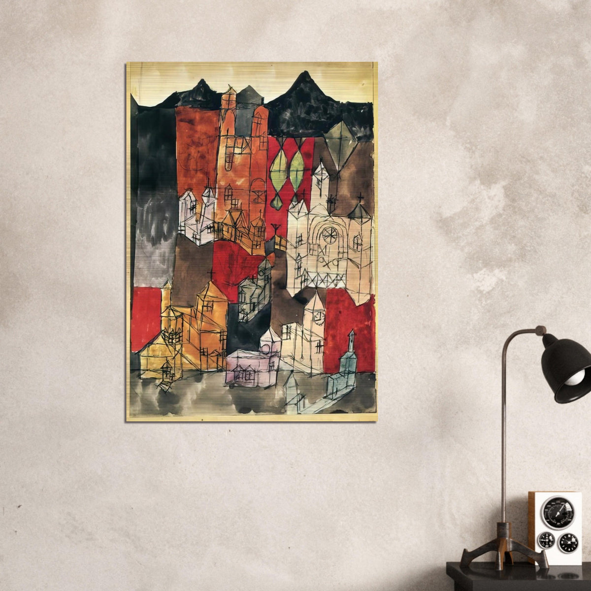 CITY OF CHURCHES 1918 - Paul Klee Brushed Aluminum Print - 70x100 cm / 28x40 inches | Paul Klee Aluminum Print | Paul Klee Prints