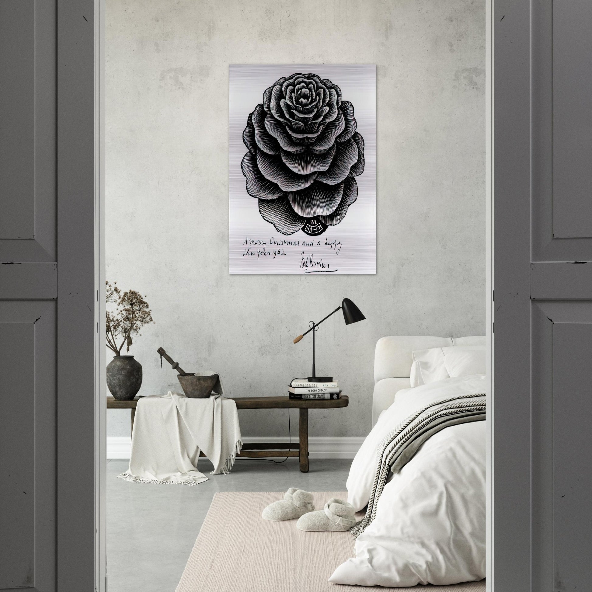 MERRY CHRISTMAS HAPPY NEW YEAR - MC Escher Brushed Aluminum Print - 70x100 cm / 28x40 inches | MC Escher Aluminum Print | MC Escher Prints