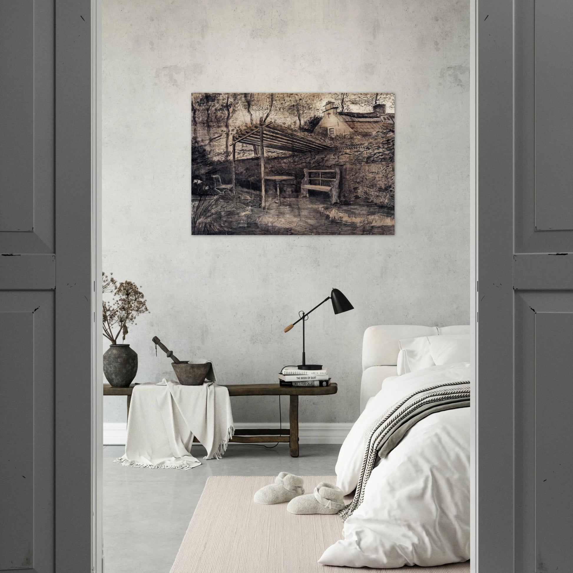 The Garden of the Parsonage with Arbor - Vincent van Gogh Brushed Aluminum Print - 70x100 cm / 28x40 inches | Vincent van Gogh Aluminum Print | Vincent van Gogh Prints