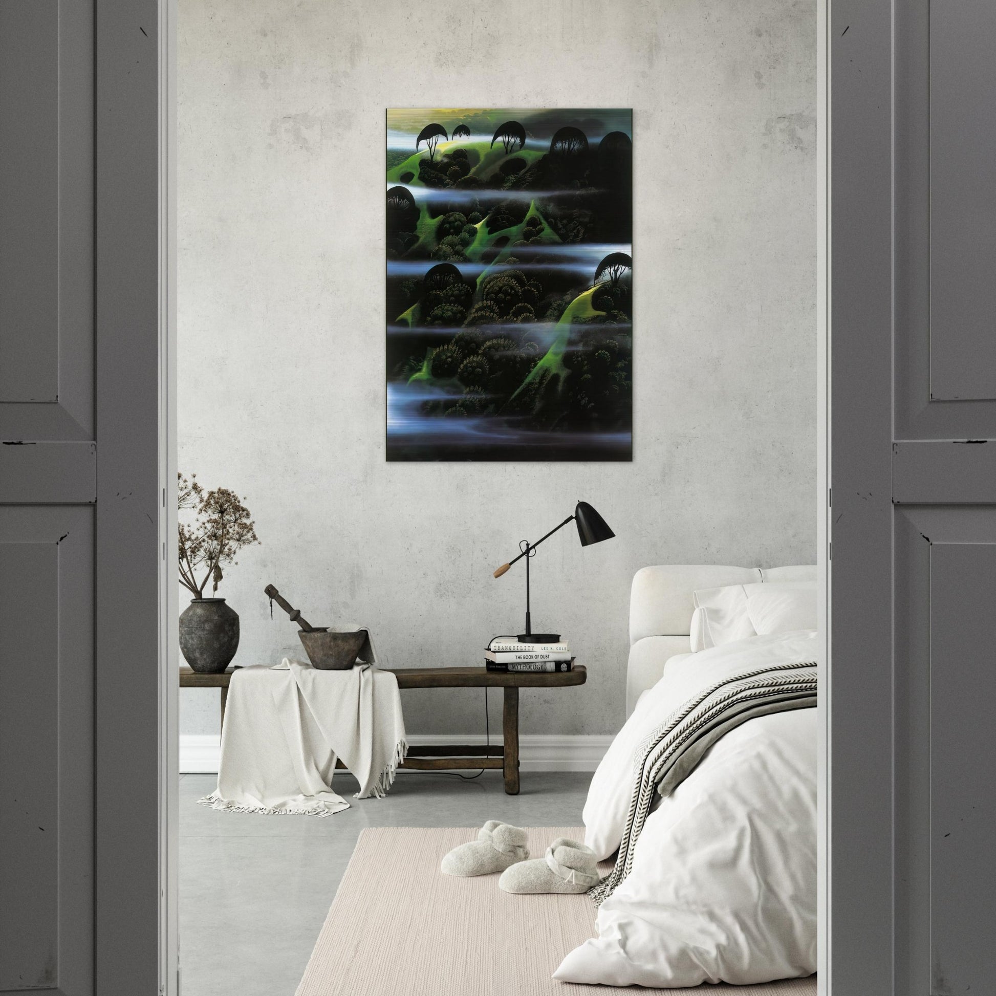 Early Morning Fog - Eyvind Earle Brushed Aluminum Print - 70x100 cm / 28x40 inches | Eyvind Earle Aluminum Print | Eyvind Earle Prints