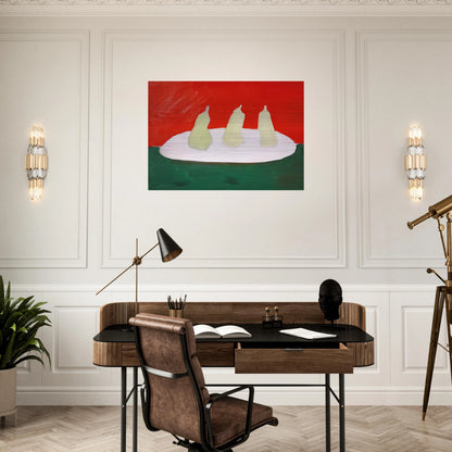 Nature morte, poires, fond vert et orange - Art Informel - Nicolas de Stael Brushed Aluminum Print - 70x100 cm / 28x40 inches | Nicolas de Stael Aluminum Print | Nicolas de Stael Prints