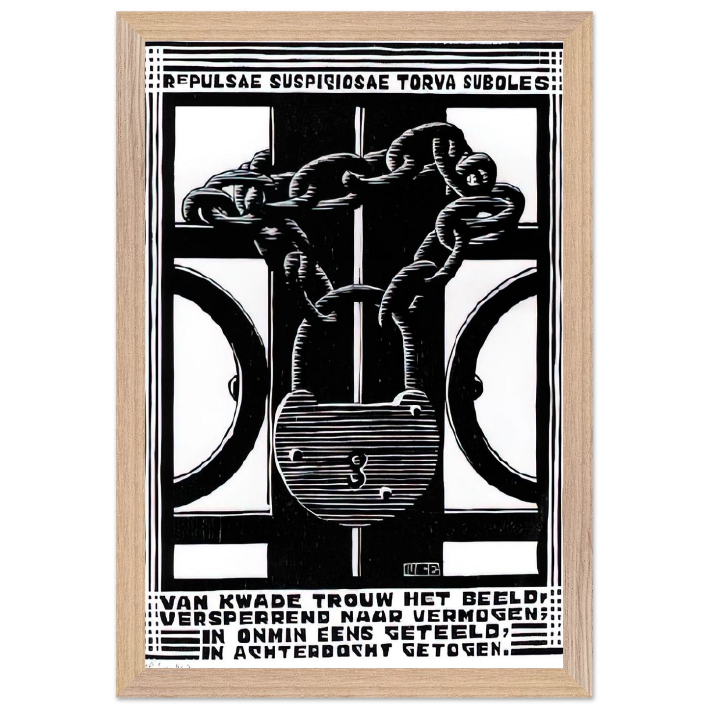 MC Escher - PADLOCK Wall Art - 30x40 cm / 12x16 inches - Premium Wooden Framed Poster With Fine Art Paper-canvas - Black frame