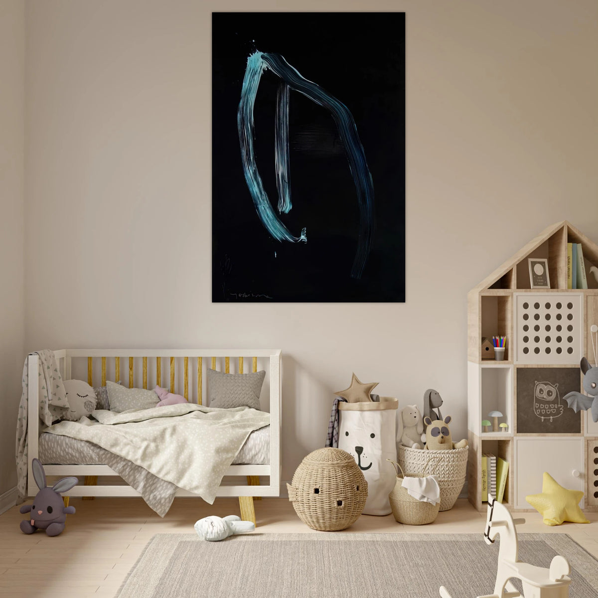 Blue Calligraphic Lines on Dark Blue - 1963 - Jiro Yoshihara Art Prints - 100x150 cm / 40x60″ inches | Jiro Yoshihara Poster | Jiro Yoshihara Prints