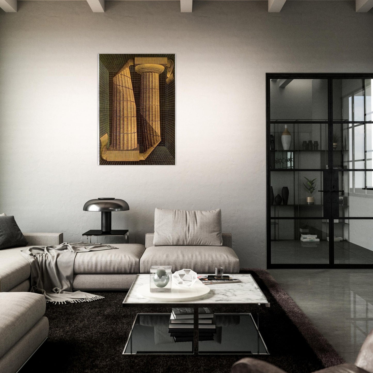 DORIC COLUMNS - MC Escher Brushed Aluminum Print - 70x100 cm / 28x40 inches | MC Escher Aluminum Print | MC Escher Prints
