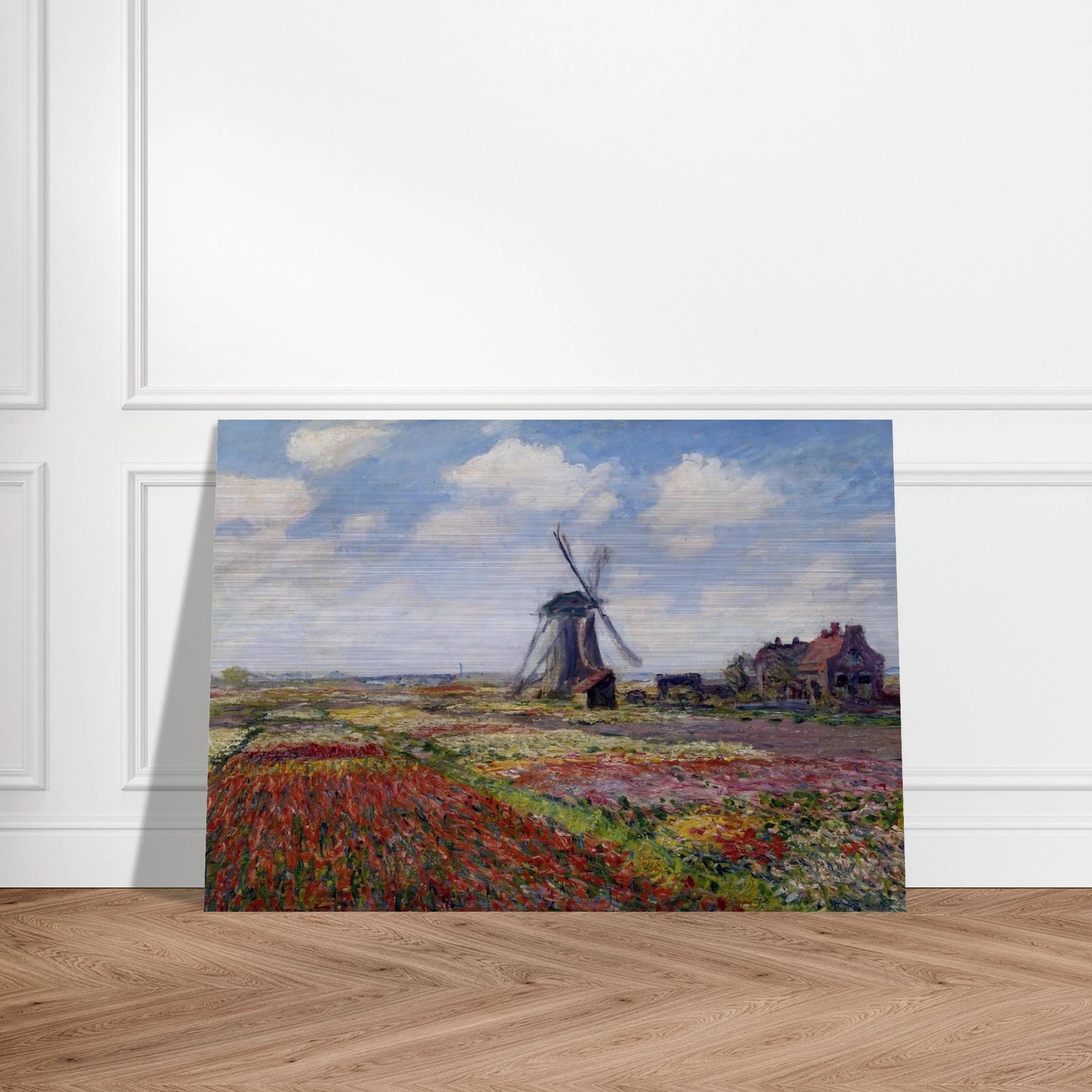 Fields of Tulip With The Rijnsburg Windmill - claude monet Brushed Aluminum Print - 70x100 cm / 28x40 inches | claude monet Aluminum Print | claude monet Prints