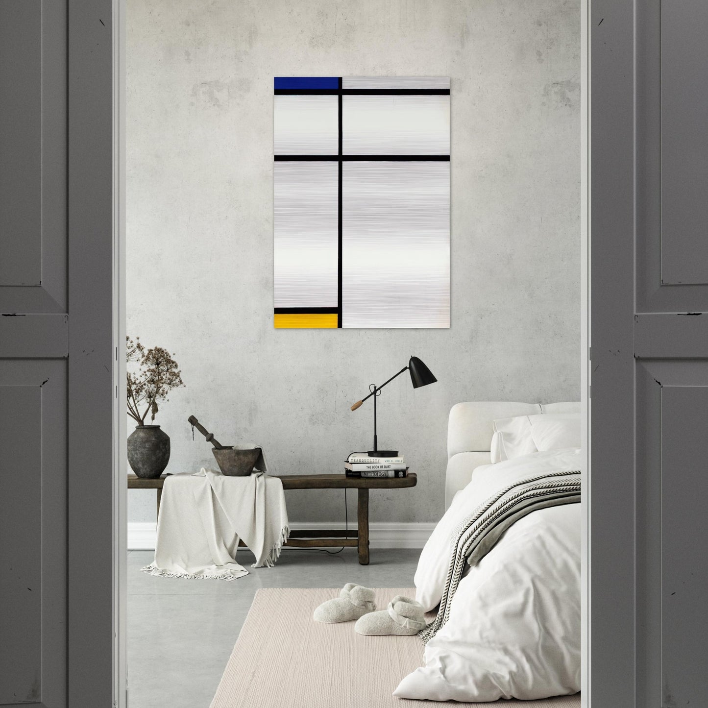 Composition III with Blue, Yellow and White - Piet Mondrian Brushed Aluminum Print - 70x100 cm / 28x40 inches | Piet Mondrian Aluminum Print | Piet Mondrian Prints
