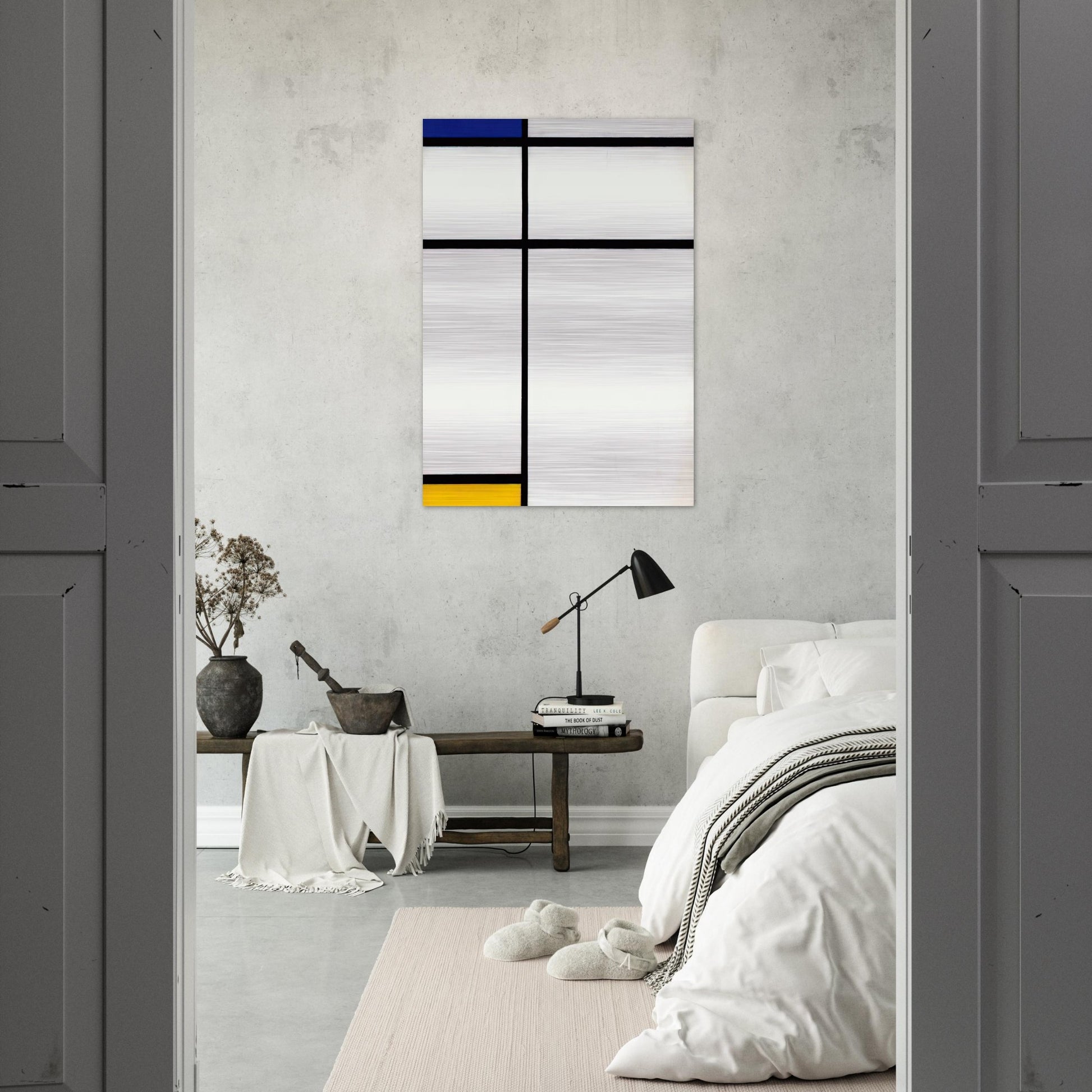 Composition III with Blue, Yellow and White - Piet Mondrian Brushed Aluminum Print - 70x100 cm / 28x40 inches | Piet Mondrian Aluminum Print | Piet Mondrian Prints
