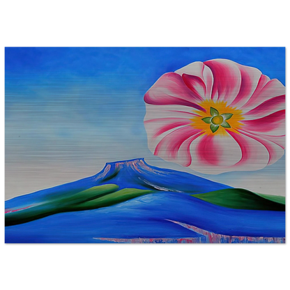 Hollyhock Pink with Pedernal - Georgia O'Keeffe Brushed Aluminum Print - 70x100 cm / 28x40 inches | Georgia O'Keeffe Aluminum Print | Georgia O'Keeffe Prints