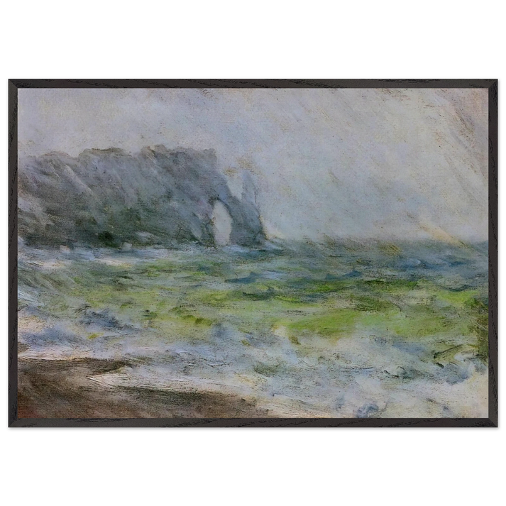 The Manneport Etretat in the Rain - claude monet 70x100 cm / 28x40 inches Framed Art Print – Black Wooden Frame