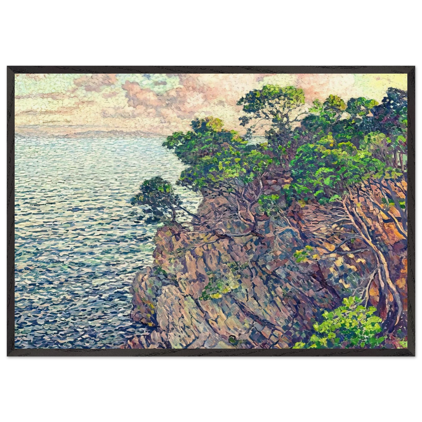 THE POINT OF ROSSIGNOL 1905 - Theo van Rysselberghe 70x100 cm / 28x40 inches Framed Art Print – Black Wooden Frame