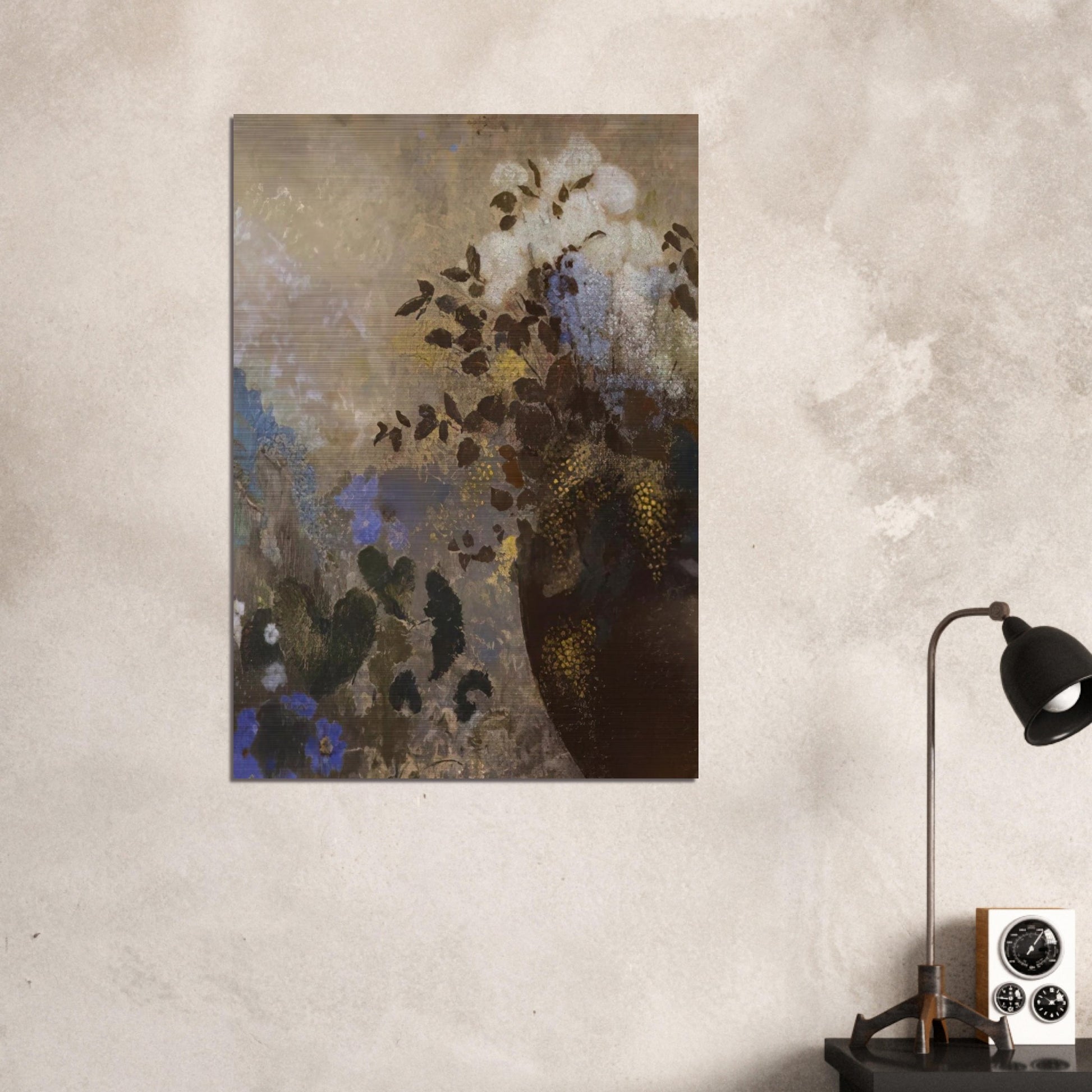 FLOWERS IN A BLACK VASE - Odilon Redon Brushed Aluminum Print - 70x100 cm / 28x40 inches | Odilon Redon Aluminum Print | Odilon Redon Prints
