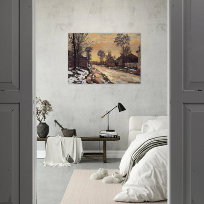 Road at Louveciennes, Melting Snow, Sunset - claude monet Brushed Aluminum Print - 70x100 cm / 28x40 inches | claude monet Aluminum Print | claude monet Prints