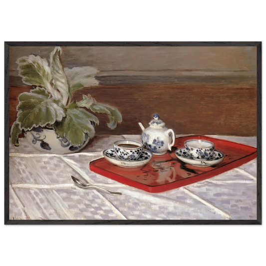 The Tea Set - claude monet 70x100 cm / 28x40 inches Framed Art Print – Black Wooden Frame
