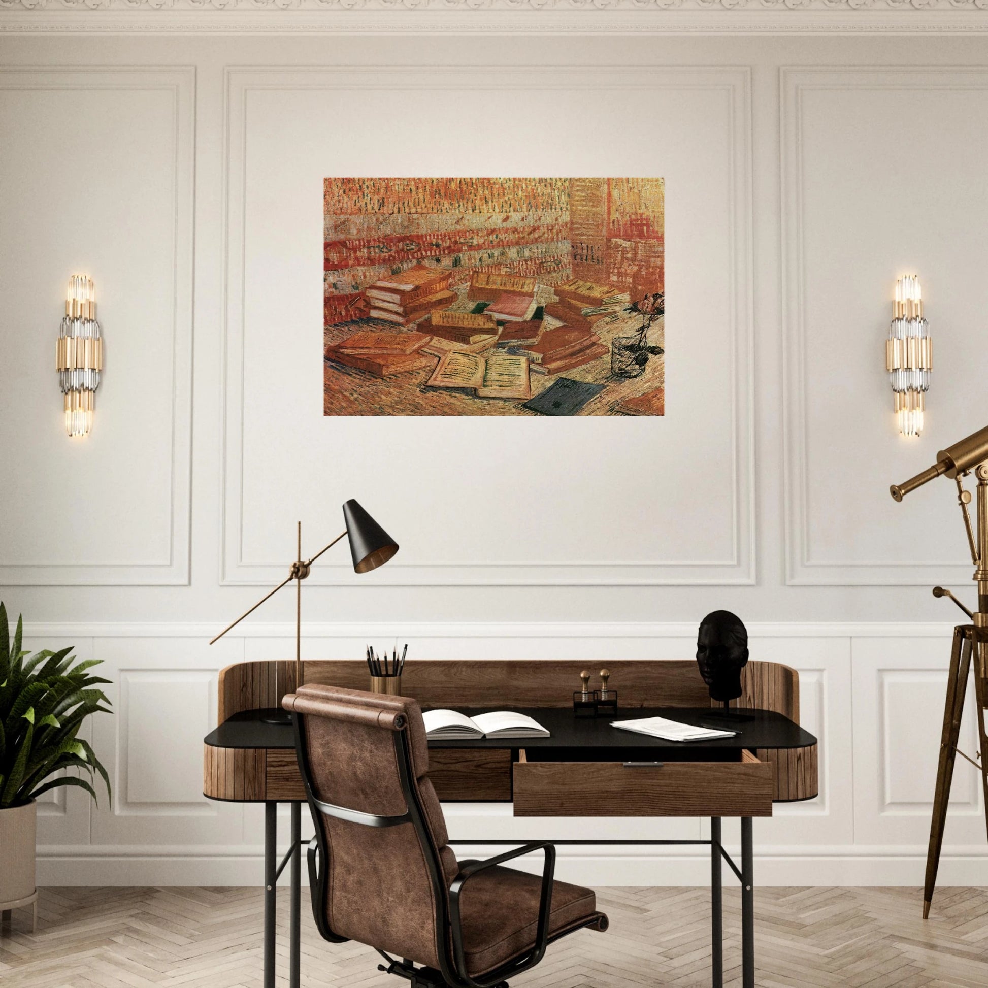 Still Life - French Novels and Rose - Vincent van Gogh Brushed Aluminum Print - 70x100 cm / 28x40 inches | Vincent van Gogh Aluminum Print | Vincent van Gogh Prints