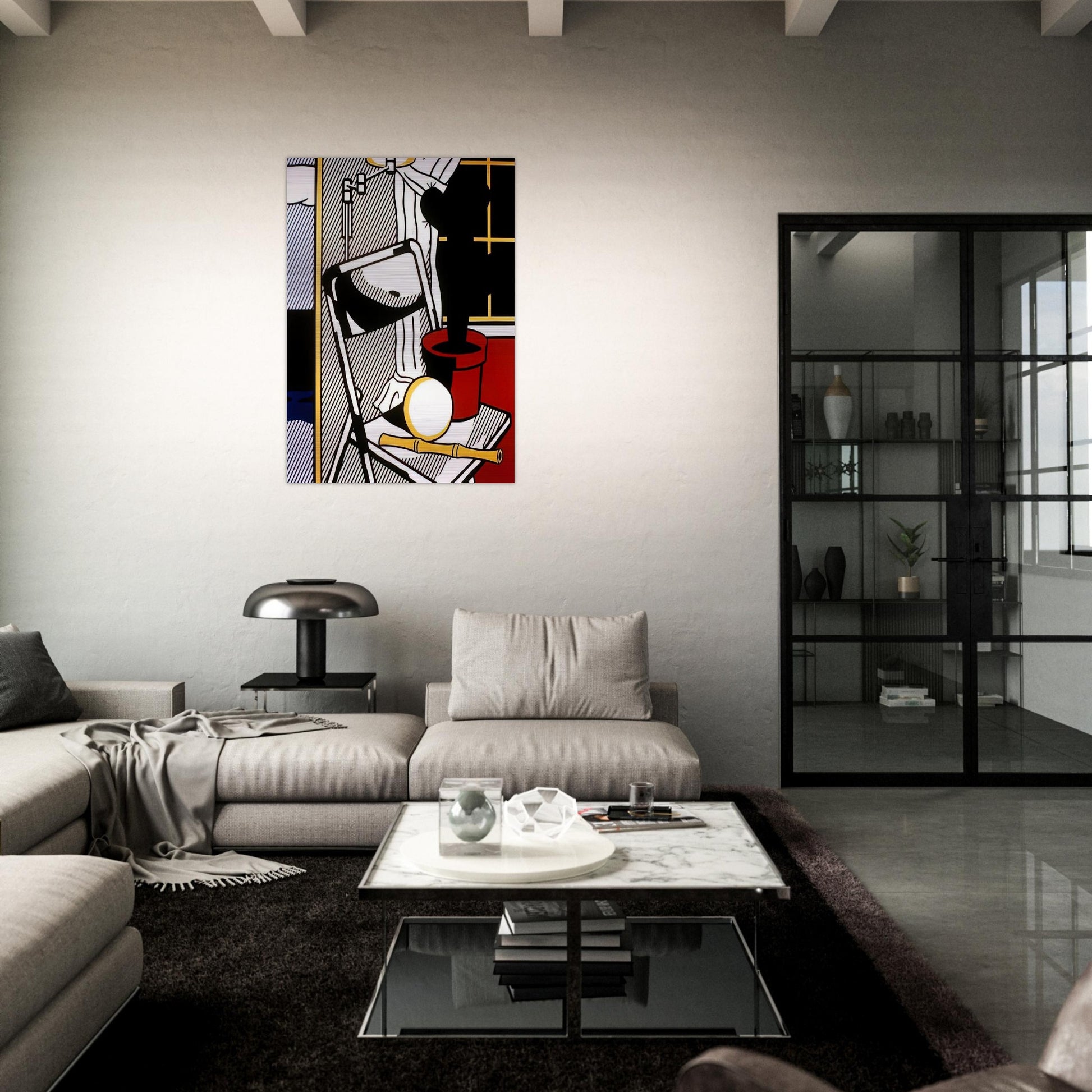 INTERIOR WITH CACTUS 1978 - Roy Lichtenstein Brushed Aluminum Print - 70x100 cm / 28x40 inches | Roy Lichtenstein Aluminum Print | Roy Lichtenstein Prints