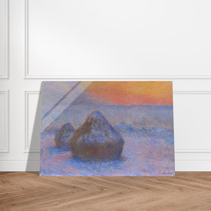 Stacks of Wheat Sunset, Snow Effect - claude monet Acrylic Print - 70x100 cm / 28x40″ inches