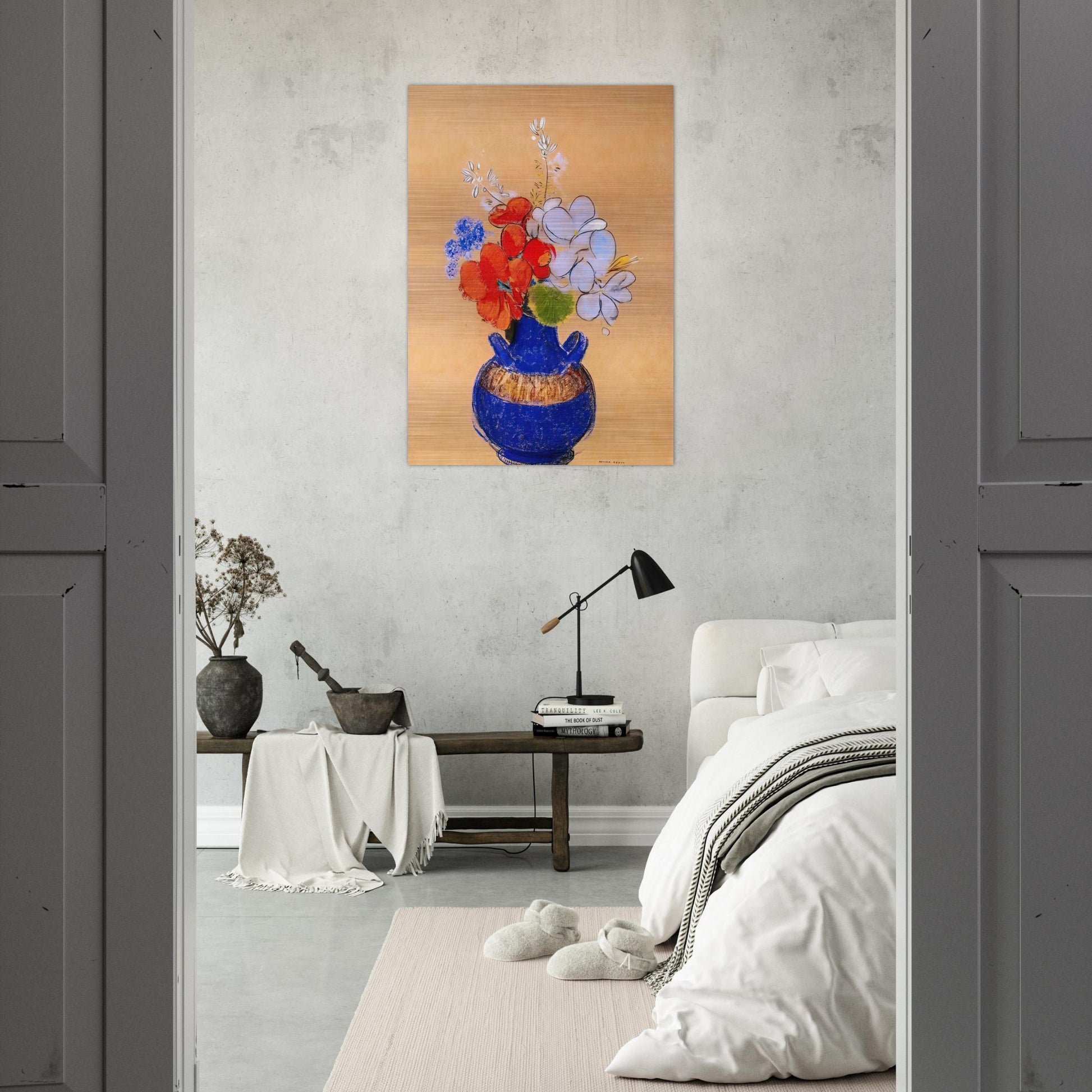 FLOWERS IN A BLUE VASE 1 - Odilon Redon Brushed Aluminum Print - 70x100 cm / 28x40 inches | Odilon Redon Aluminum Print | Odilon Redon Prints