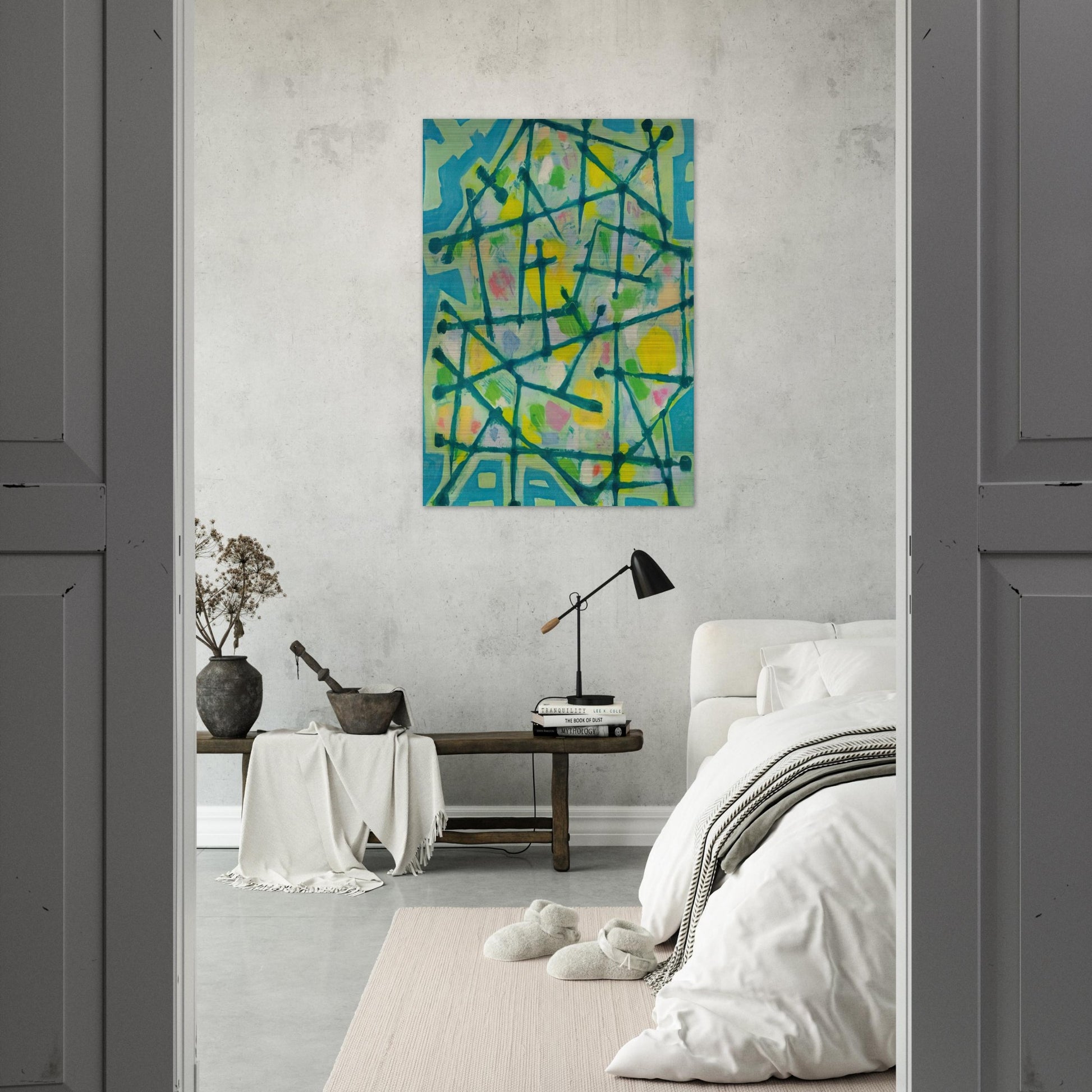 Blue-Green Lines on Aqua Background - 1953 - Alfred Manessier Brushed Aluminum Print - 70x100 cm / 28x40 inches | Alfred Manessier Aluminum Print | Alfred Manessier Prints