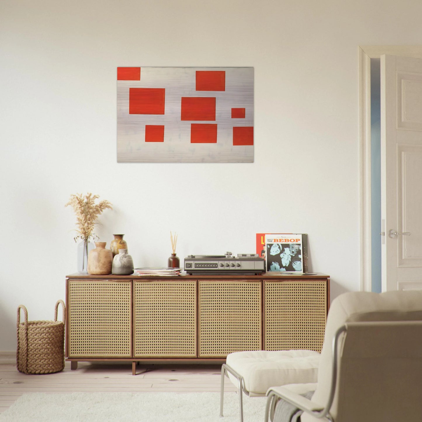 Komposition mit 8 roten Rechtecken Composition with 8 Red Rectangles - 1964 - Blinky Palermo Brushed Aluminum Print - 70x100 cm / 28x40 inches | Blinky Palermo Aluminum Print | Blinky Palermo Prints