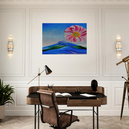 Hollyhock Pink with Pedernal - Georgia O'Keeffe Brushed Aluminum Print - 70x100 cm / 28x40 inches | Georgia O'Keeffe Aluminum Print | Georgia O'Keeffe Prints