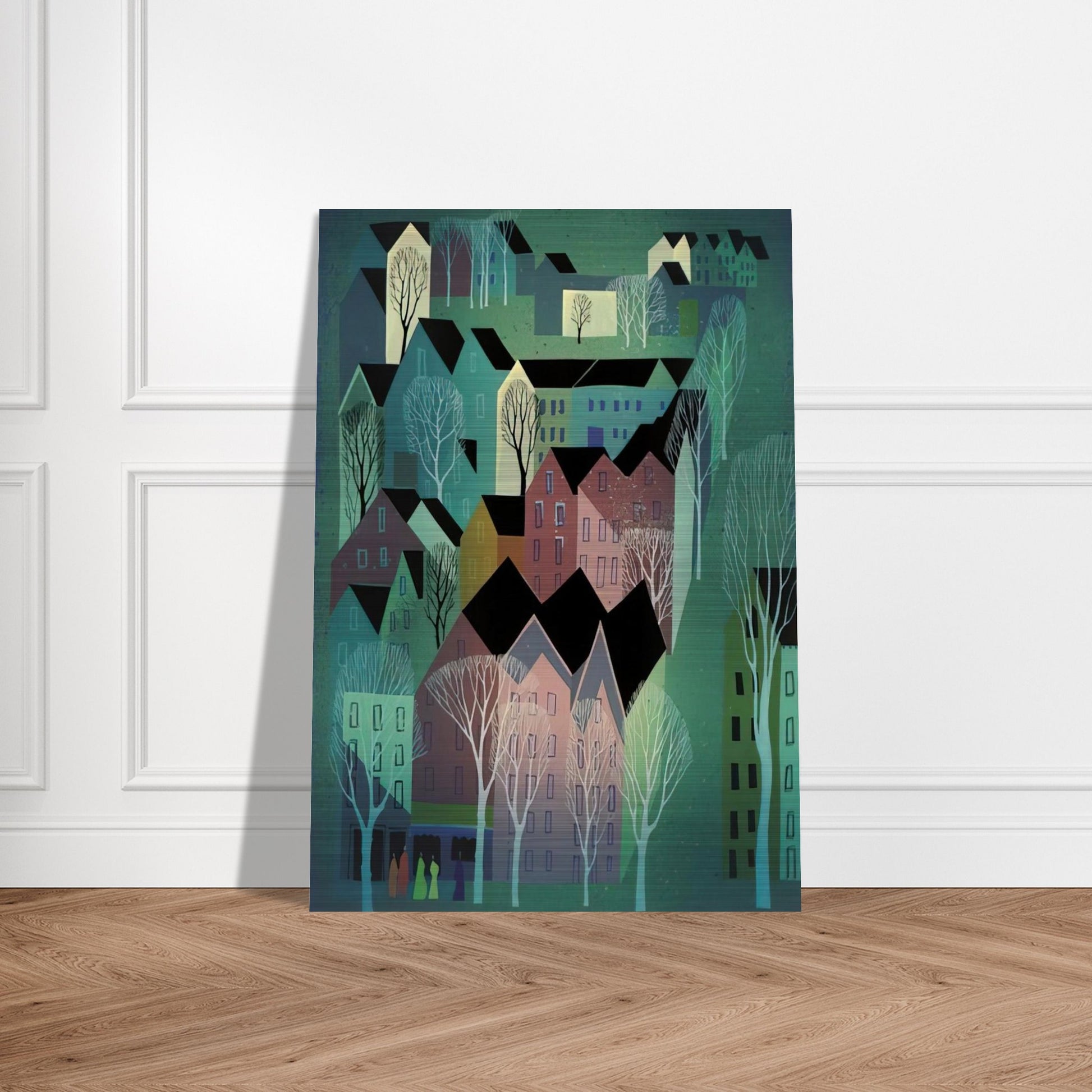 Village - Eyvind Earle Brushed Aluminum Print - 70x100 cm / 28x40 inches | Eyvind Earle Aluminum Print | Eyvind Earle Prints