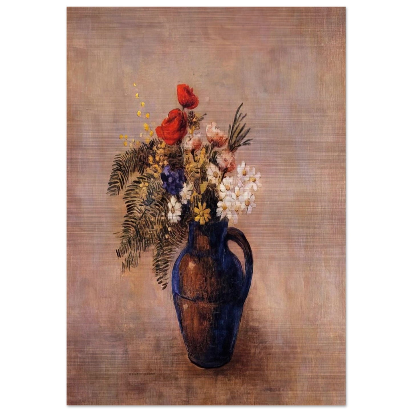 BOUQUET OF FLOWERS IN A BLUE VASE - Odilon Redon Brushed Aluminum Print - 70x100 cm / 28x40 inches | Odilon Redon Aluminum Print | Odilon Redon Prints